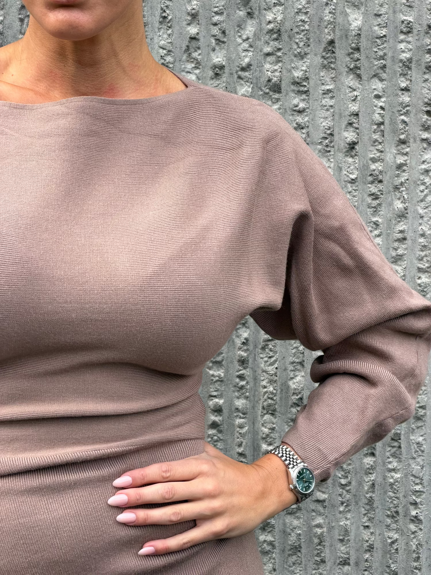 Draped Knit Dress Taupe