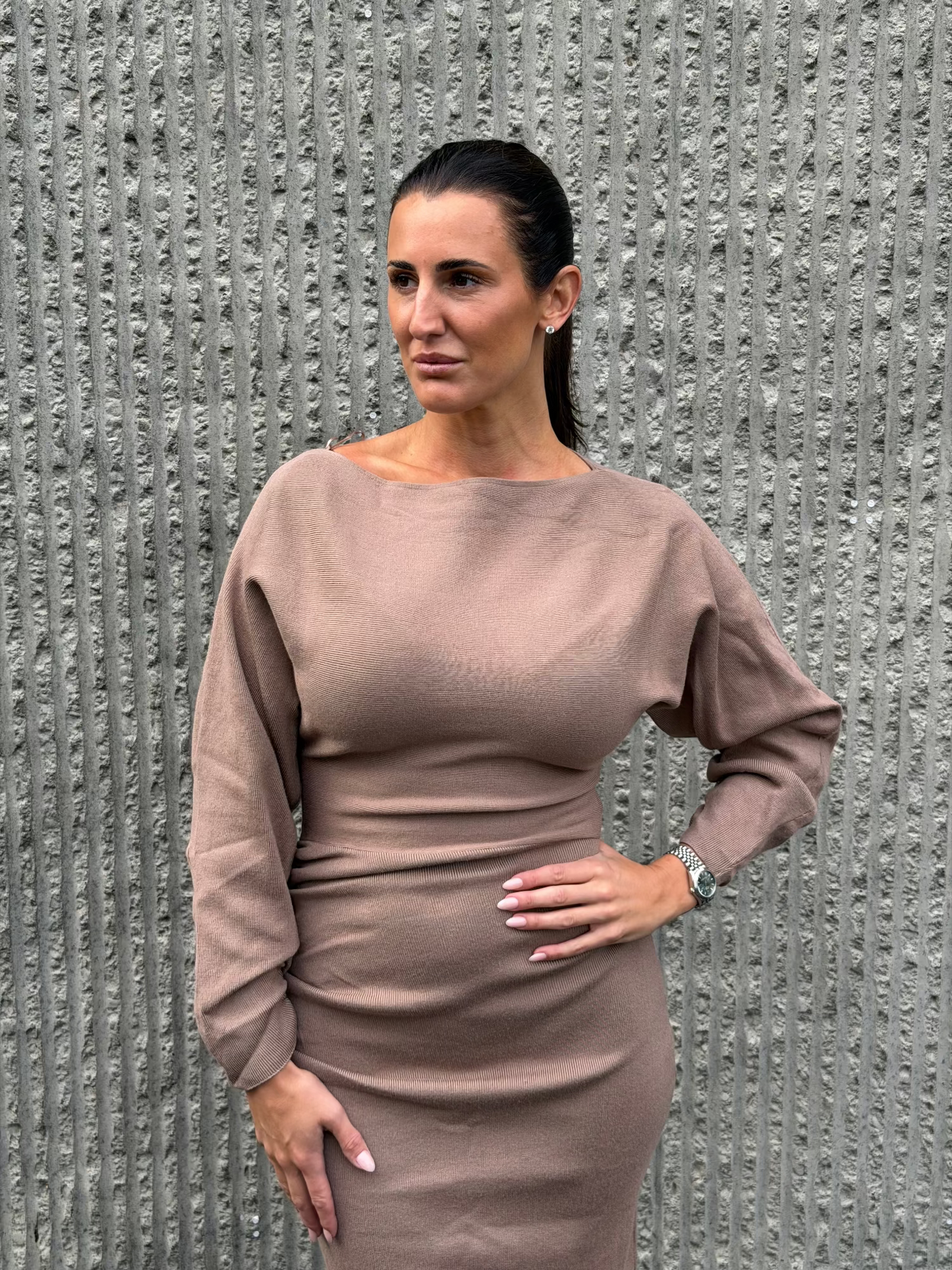 Draped Knit Dress Taupe
