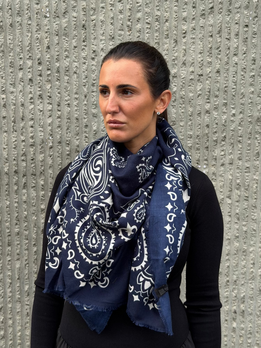 Oversized Paisley Scarf Navy