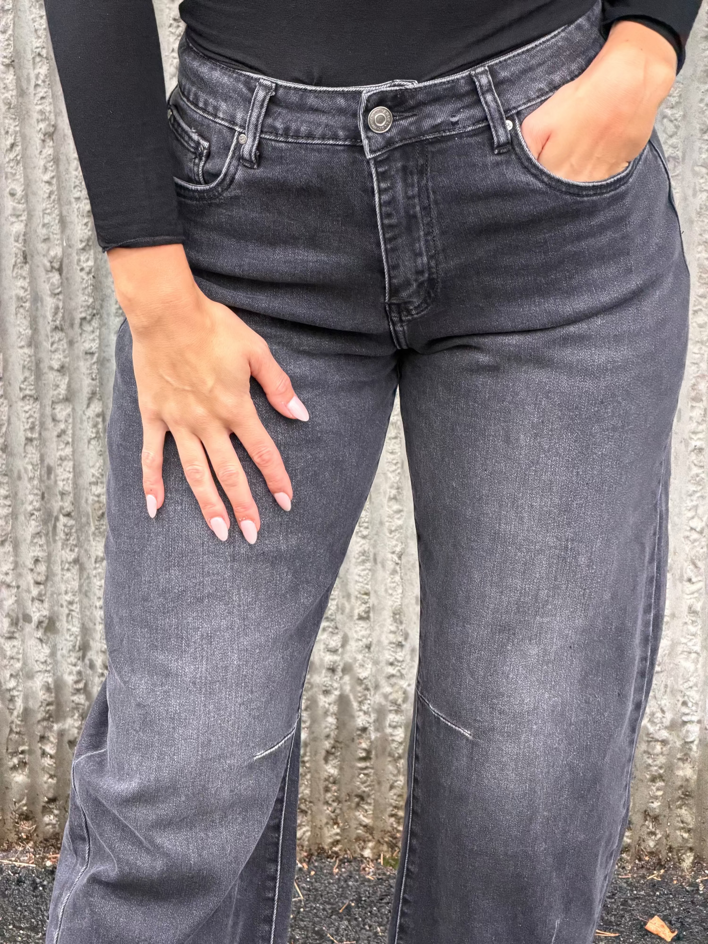 Cropped Barrel Jeans- Antracite