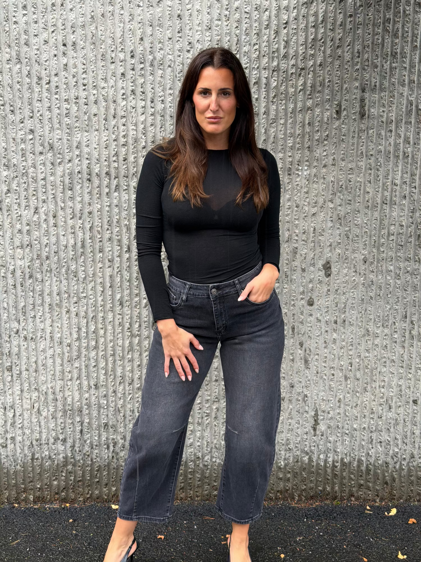 Cropped Barrel Jeans- Antracite