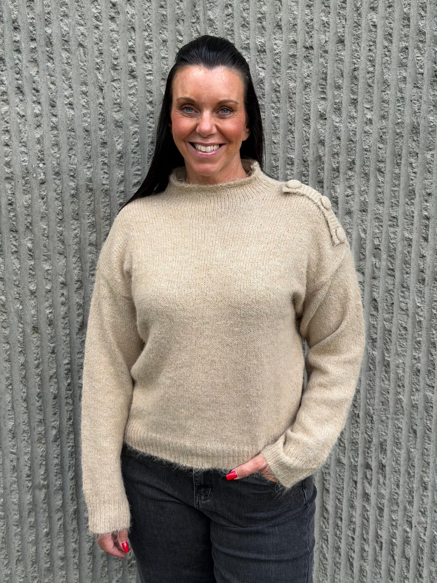 Elise Button Knit- Taupe