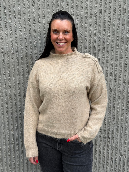Elise Button Knit- Taupe