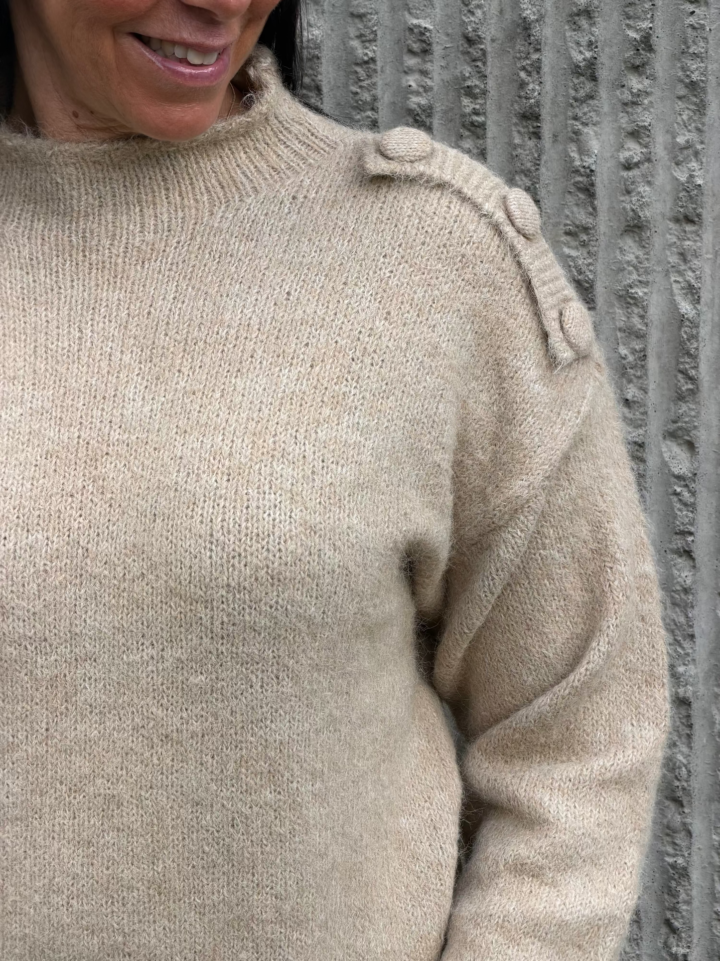 Elise Button Knit- Taupe