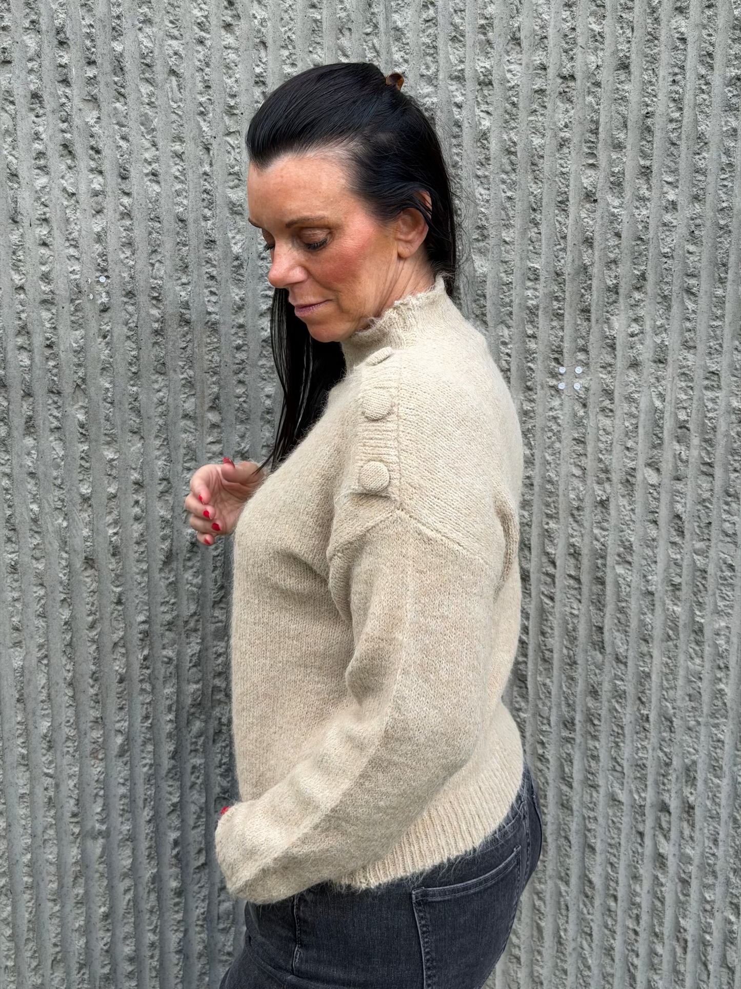 Elise Button Knit- Taupe