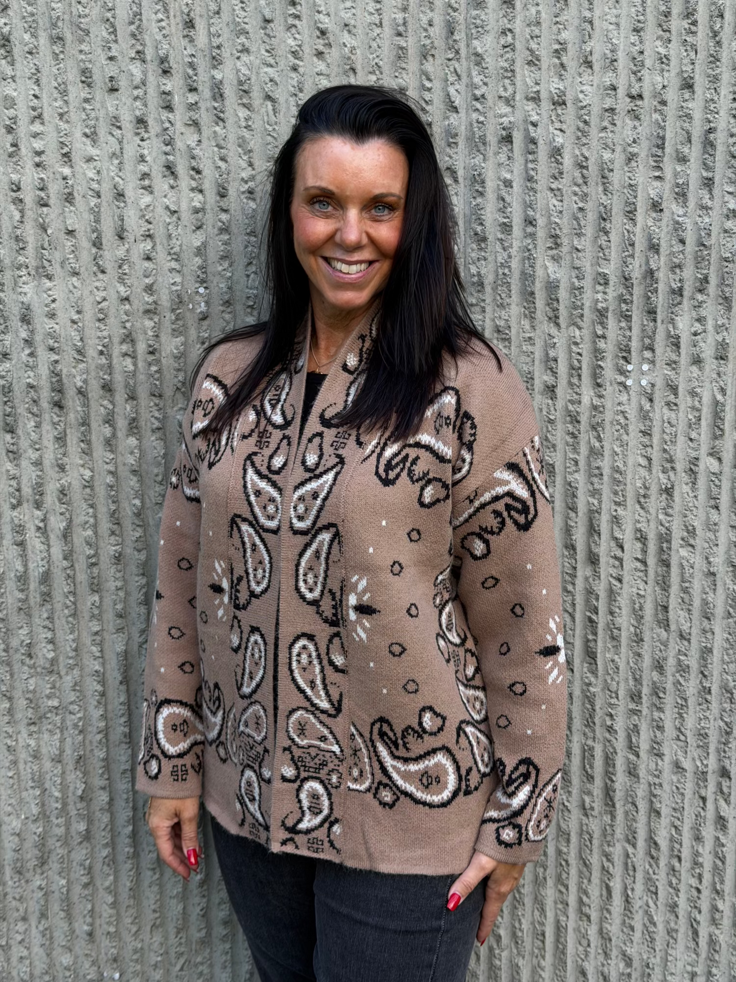 Paisley Knit Cardigan- Taupe