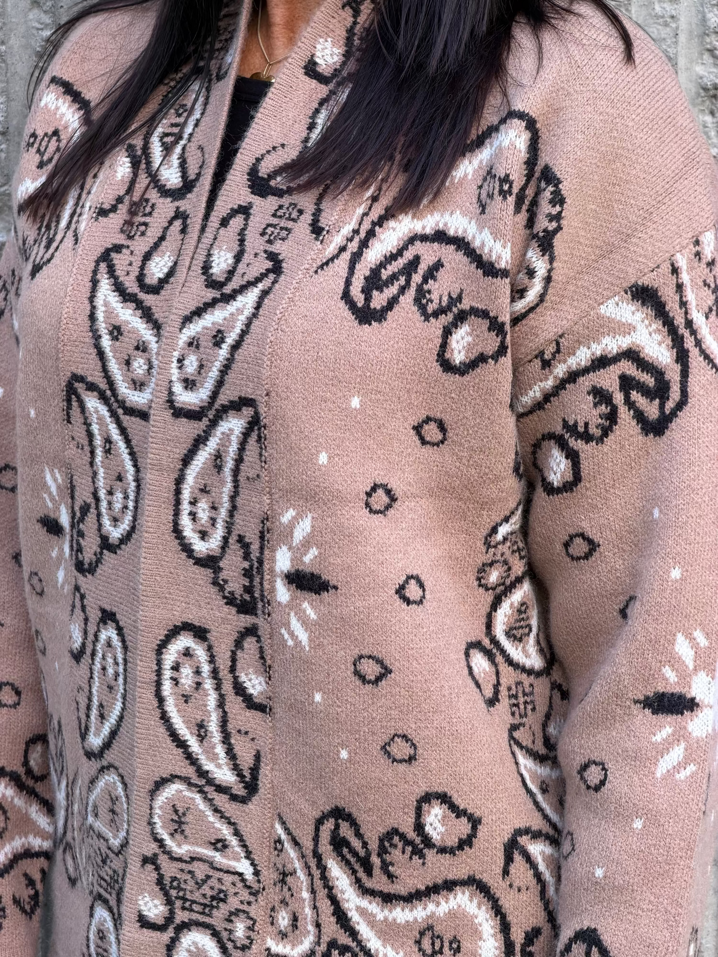 Paisley Knit Cardigan- Taupe