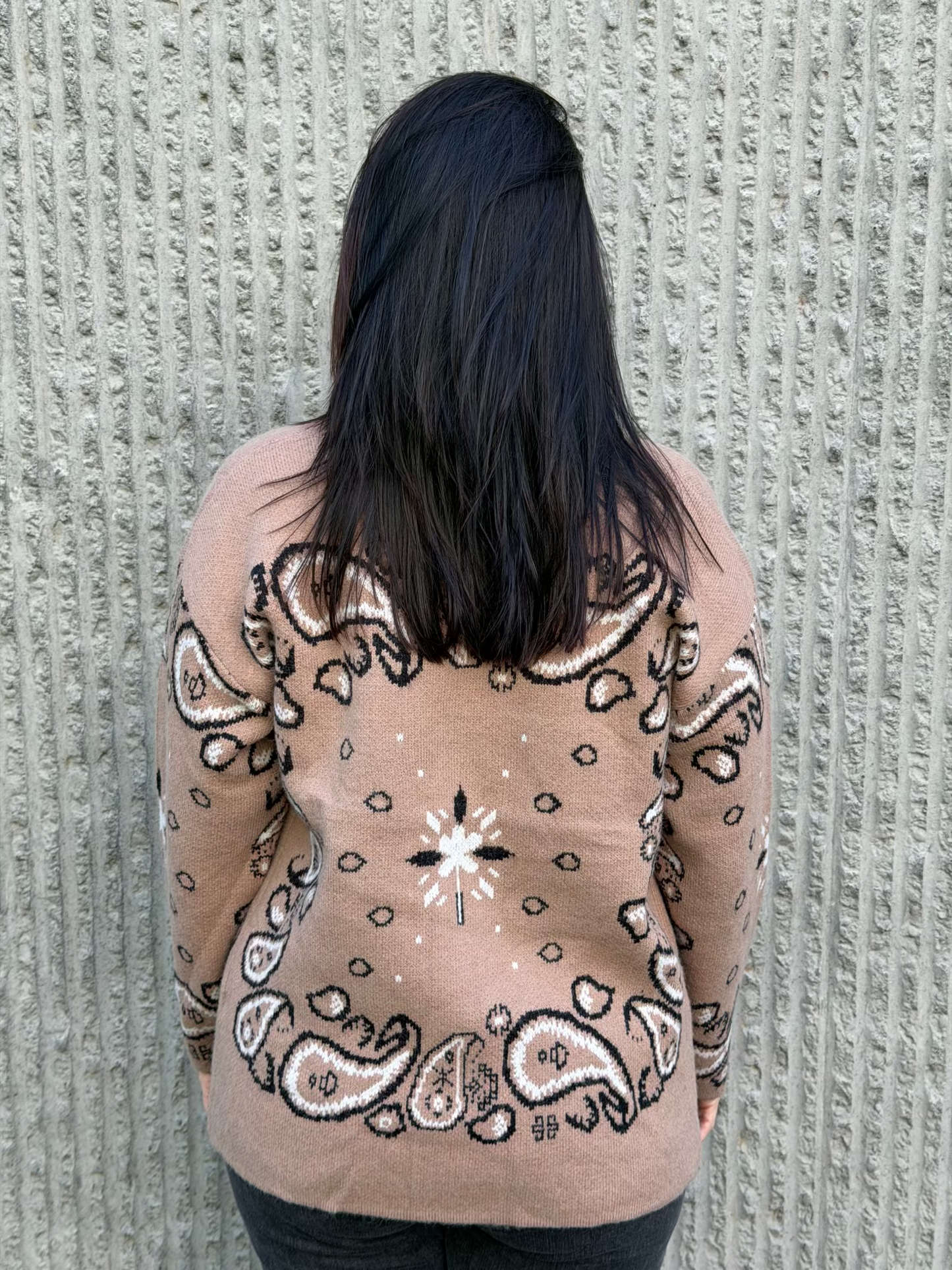 Paisley Knit Cardigan- Taupe