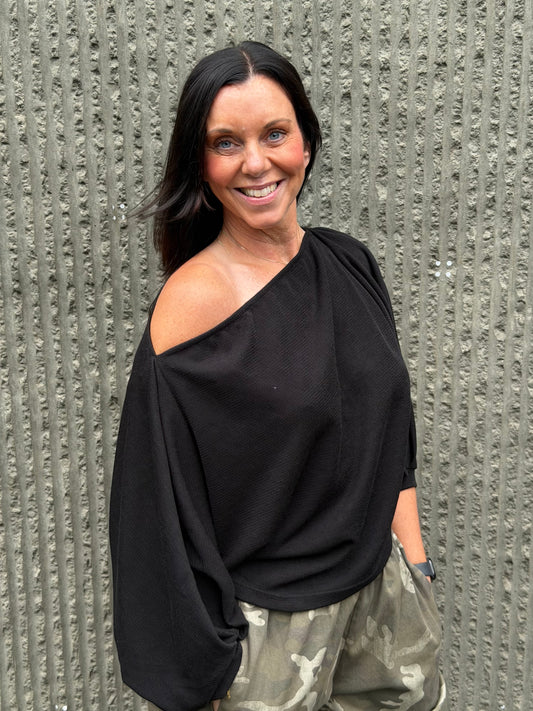 Mila One Shoulder Top – Black